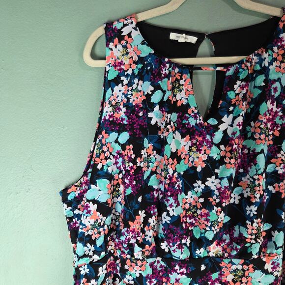 Maurices Womens Plus Size Floral Print Keyhole Sleeveless Midi Dress 3 Stretch - Picture 4 of 6